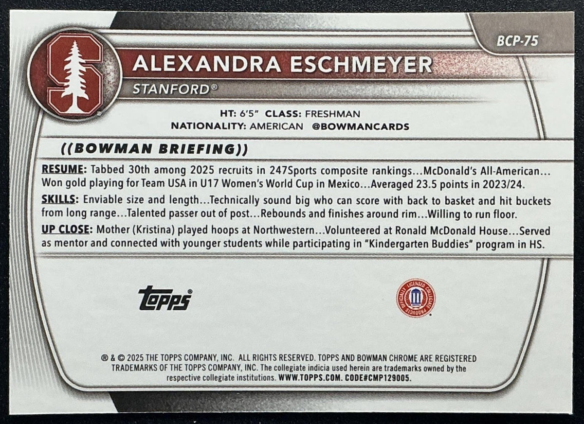 2025 Bowman Alexandra Eschmeyer Chrome Purple Refractor /250 1st Prospect