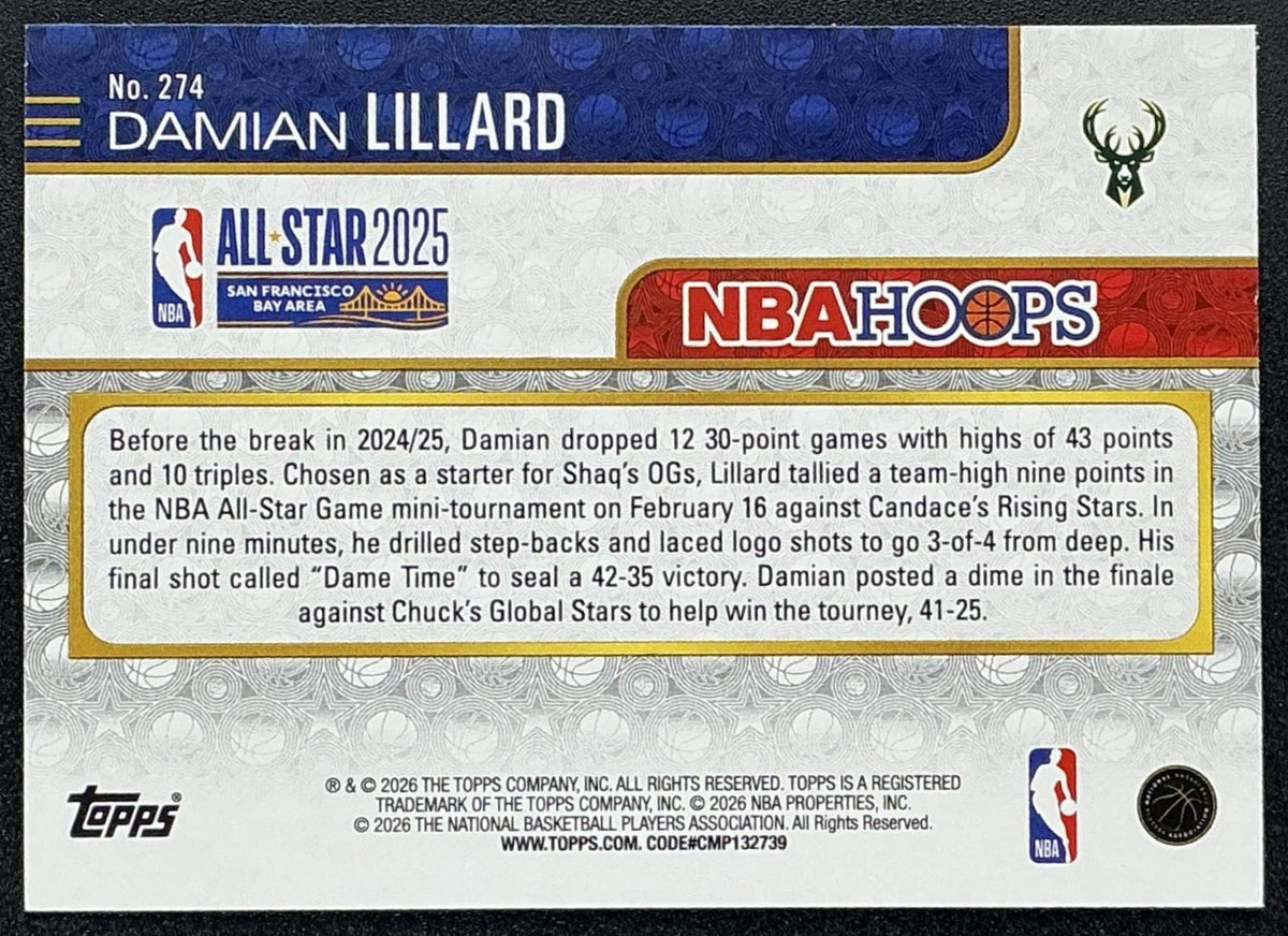 DAMIAN LILLARD 2025-26 TOPPS HOOPS #274 PIXEL BURST ALL-STAR BUCKS