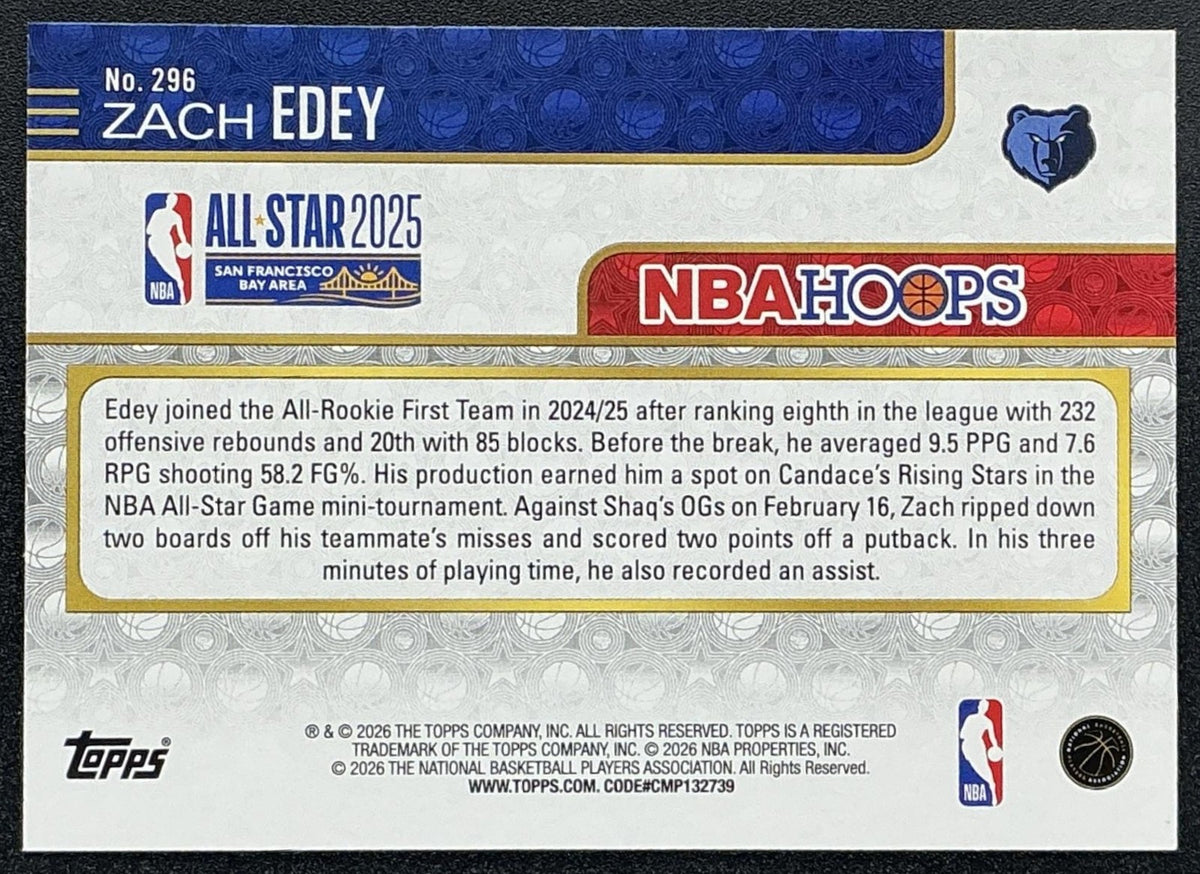 ZACH EDEY 2025-26 TOPPS HOOPS #296 RAINBOW FOIL ALL-STAR GRIZZLIES