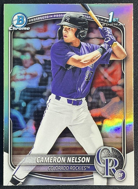 CAMERON NELSON 2025 BOWMAN DRAFT #BDC-130 CHROME REFRACTOR 1ST PROSPECT ROCKIES
