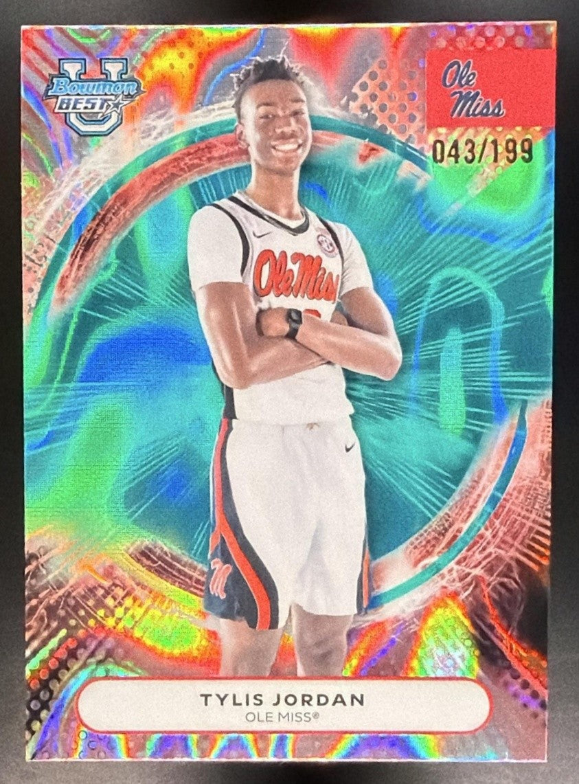 TYLIS JORDAN 2025-26 BOWMAN BEST UNIVERSITY #8 AQUA LAVA REFRACTOR 43/199 REBELS