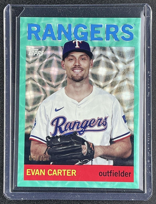 2025 Topps Archives Evan Carter #24 1964 Design Aqua Scope Foilboard /75