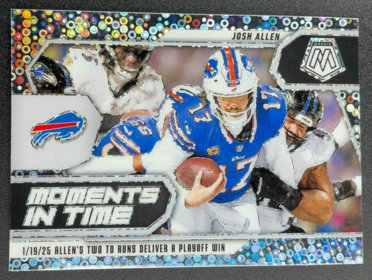 JOSH ALLEN 2025 PANINI MOSAIC #15 MOMENTS IN TIME NO HUDDLE SILVER PRIZM BILLS