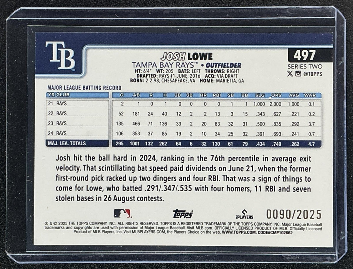 JOSH LOWE 2025 TOPPS #497 GOLD 90/2025 RAYS