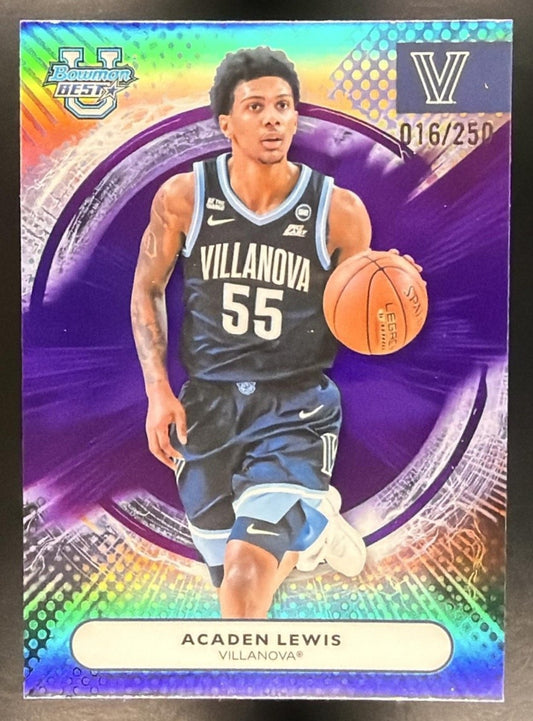 ACADEN LEWIS 2025-26 BOWMAN BEST UNIVERSITY #22 PURPLE REFRACTOR 16/250 WILDCATS