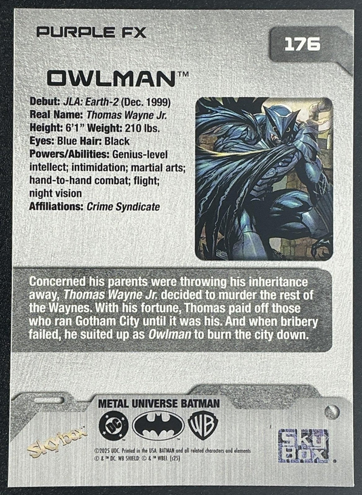 OWLMAN 2025 SKYBOX METAL UNIVERSE BATMAN #176 PURPLE FX