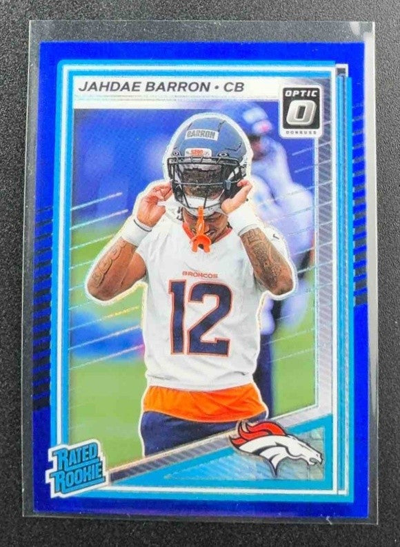 2025 Panini Donruss Optic Jahdae Barron #207 Rated Rookie Blue Hyper Prizm