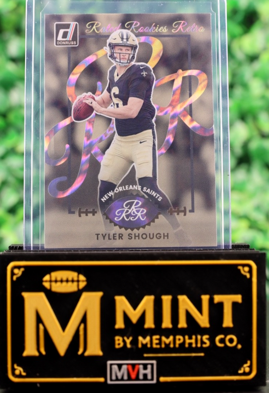 TYLER SHOUGH 2025 DONRUSS #14 RATED ROOKIES RETRO RC NEW ORLEANS SAINTS