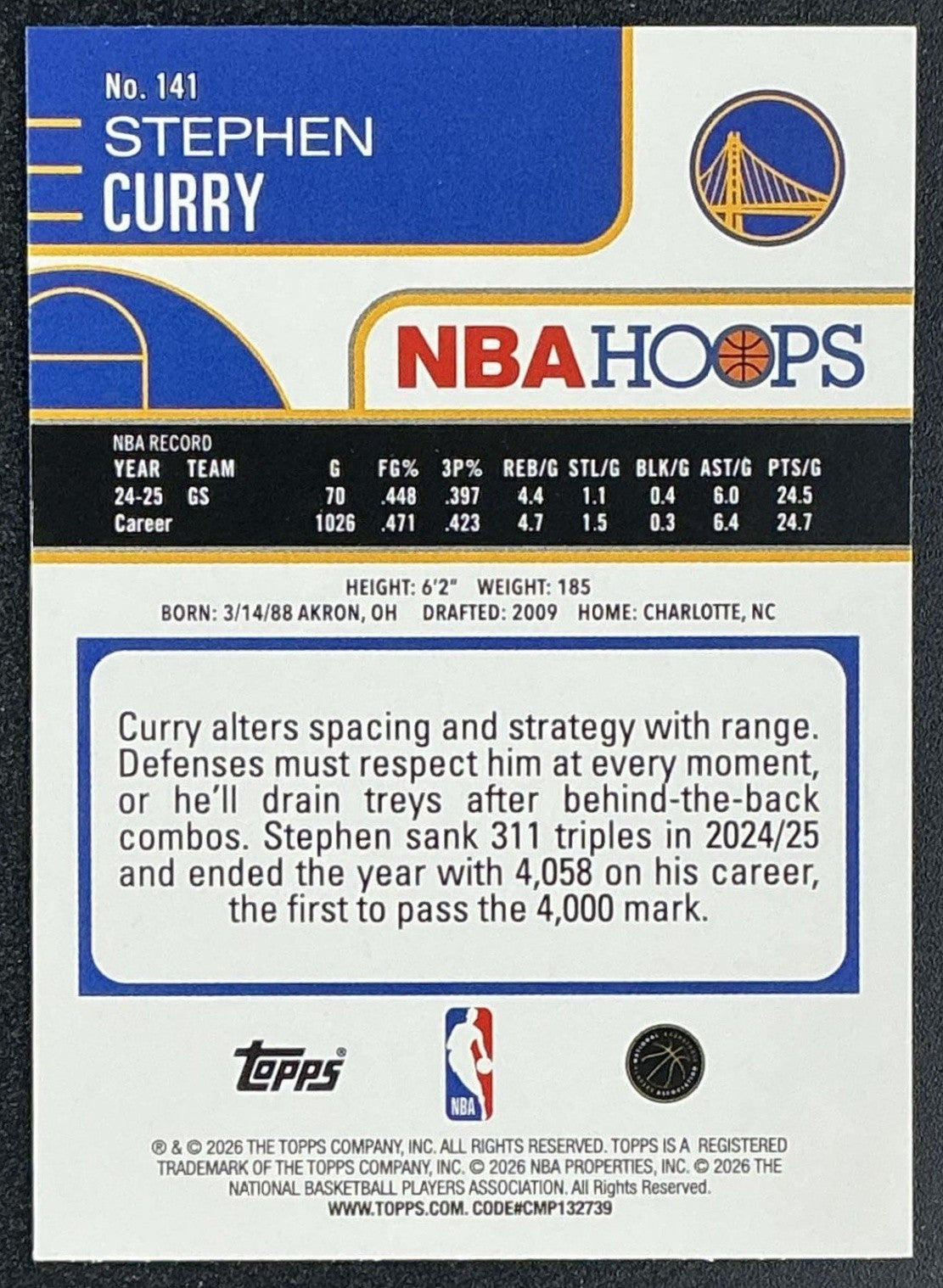 STEPHEN CURRY 2025-26 TOPPS HOOPS #141 LIGHT BURST WARRIORS