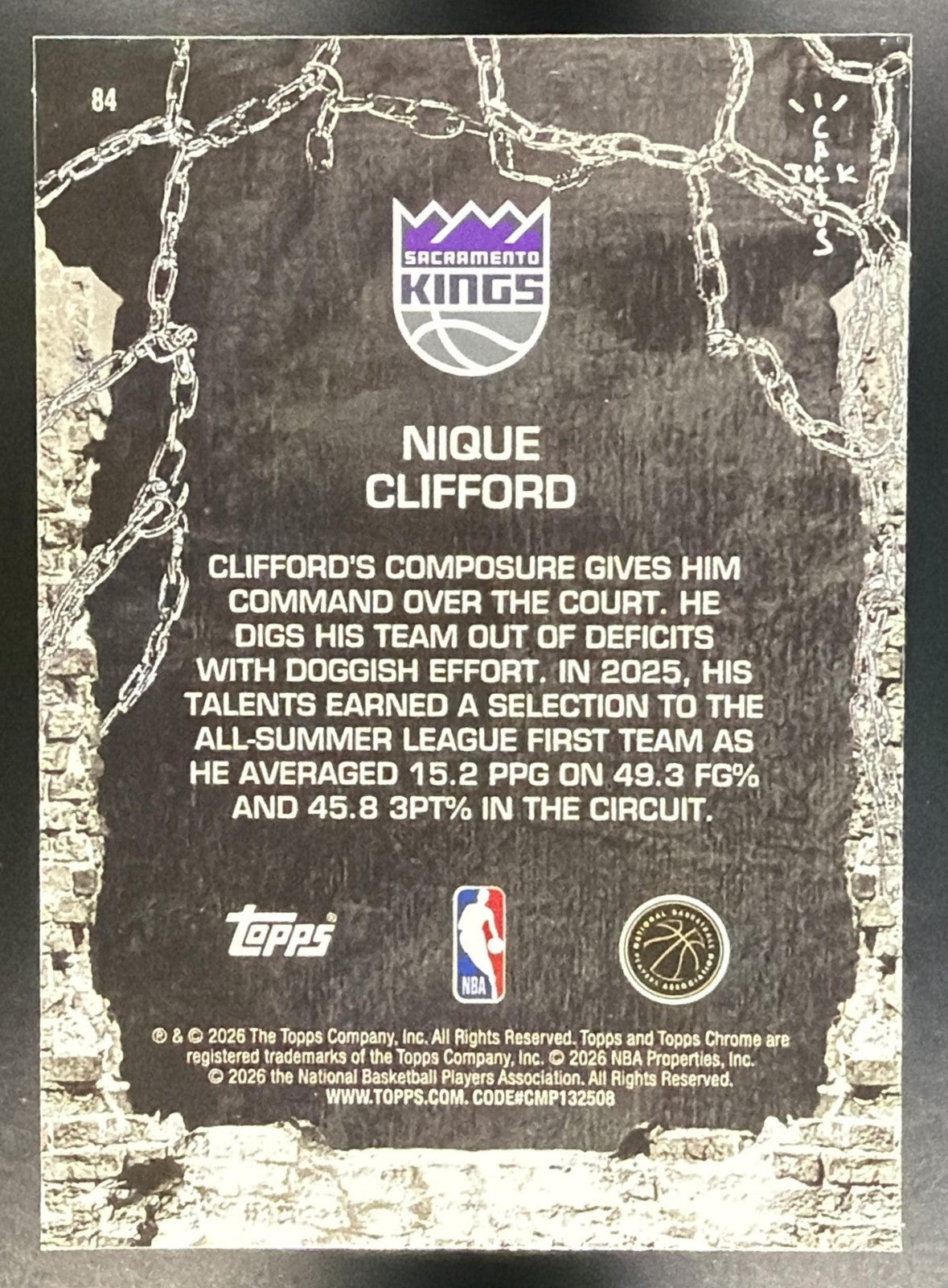 NIQUE CLIFFORD 2025-26 TOPPS CHROME X CACTUS JACK #84 RC KINGS