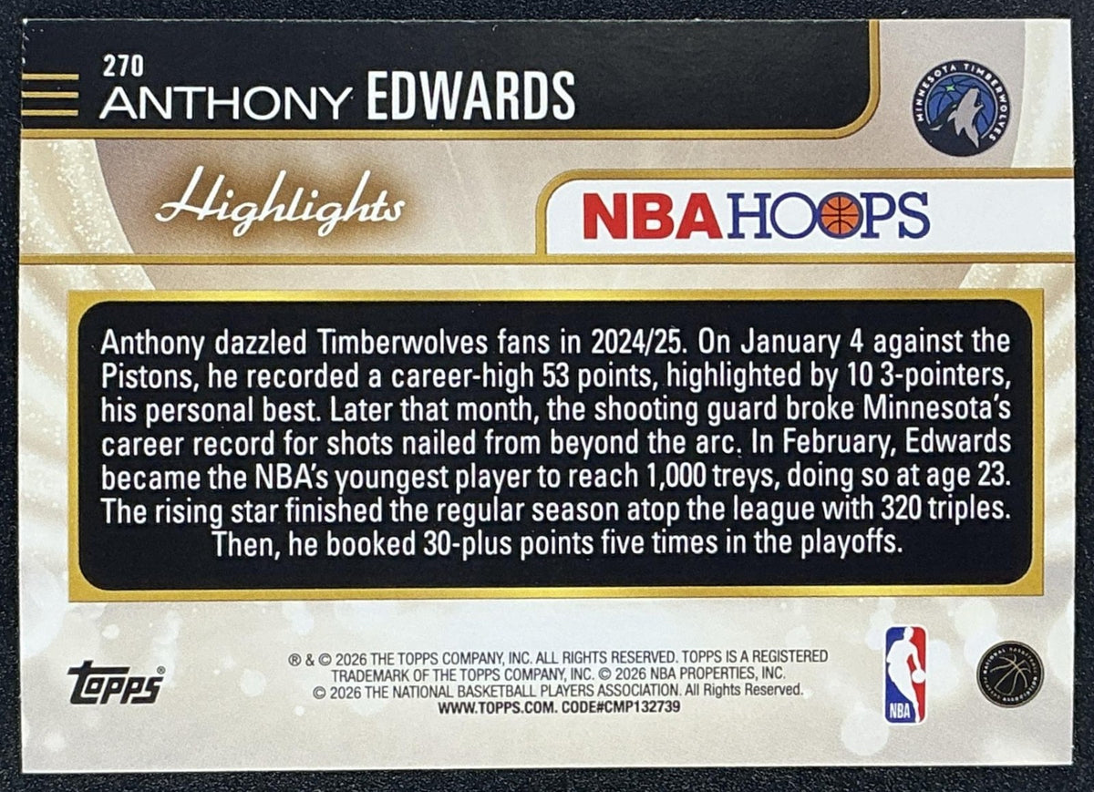 2025 Topps Hoops Anthony Edwards #270 Light Burst Season Highlight