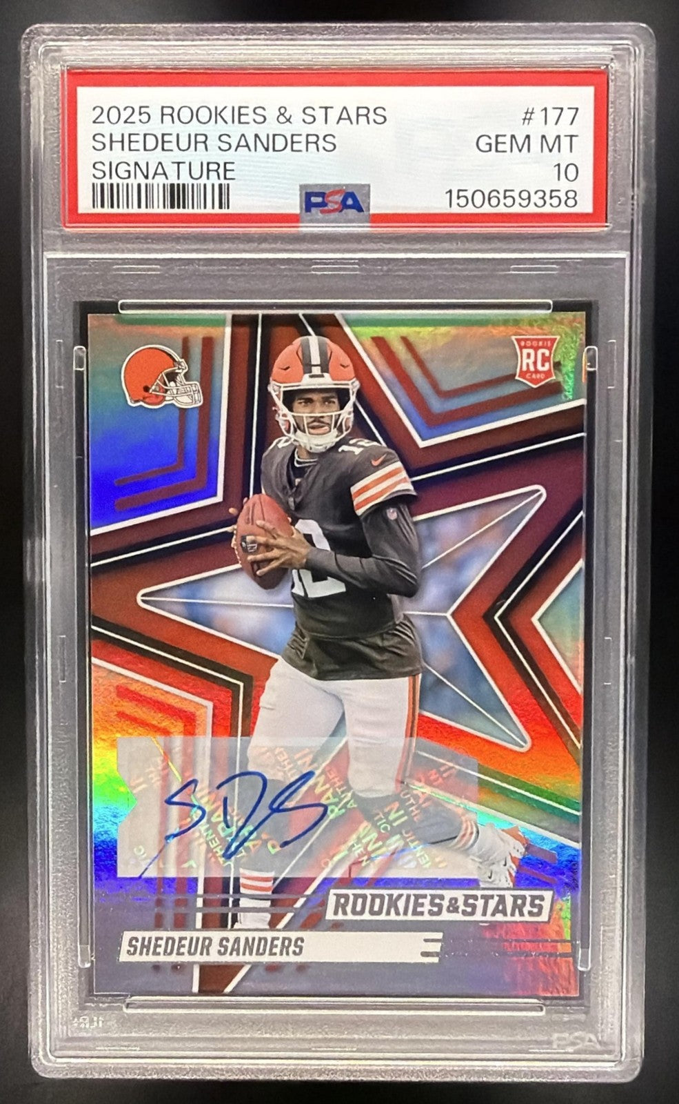 2025 Panini Rookies & Stars Shedeur Sanders #177 Signatures RC Auto PSA 10