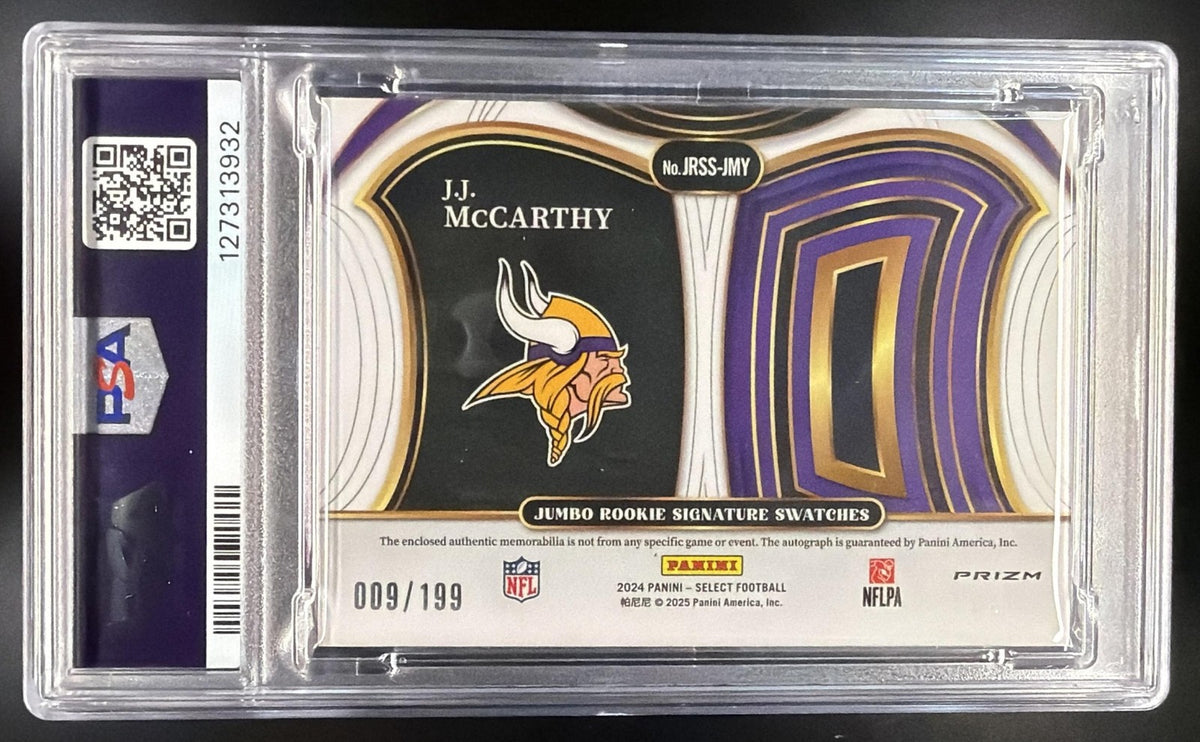 2024 PANINI SELECT J.J. MCCARTHY ROOKIE /199 PATCH RC AUTO NUMBER MATCH PSA 9