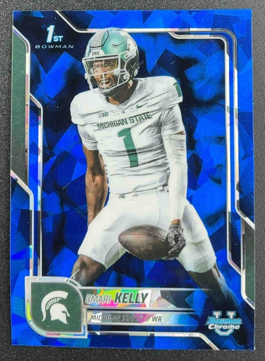 OMARI KELLY 2025 BOWMAN CHROME UNIVERSITY SAPPHIRE #38 1ST PROSPECT SPARTANS