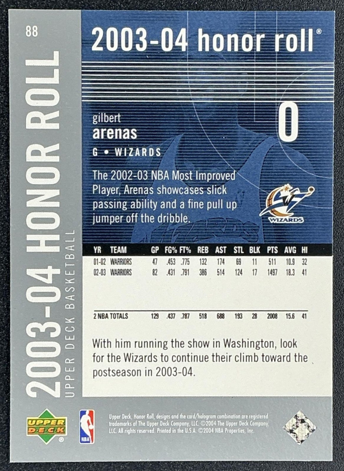 GILBERT ARENAS 2003-04 UPPER DECK HONOR ROLL #88 WIZARDS