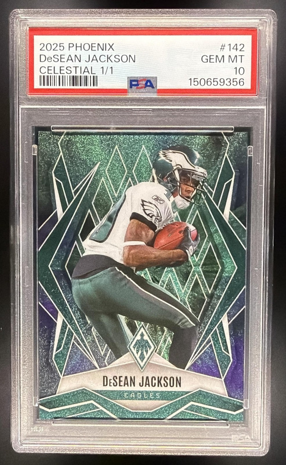DeSEAN JACKSON 2025 PHOENIX CELESTIAL 1/1 COLOR MATCH PSA 10 ONE OF ONE EAGLES