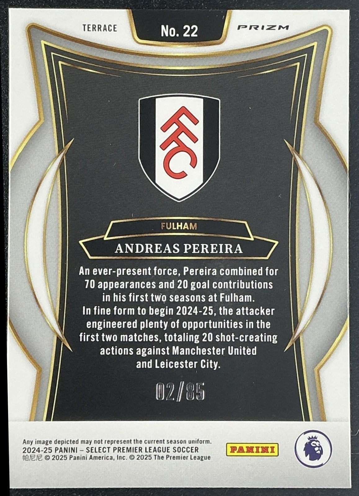 2024 Panini Select Premier League Andreas Pereira #22 Terrace White Ice /85