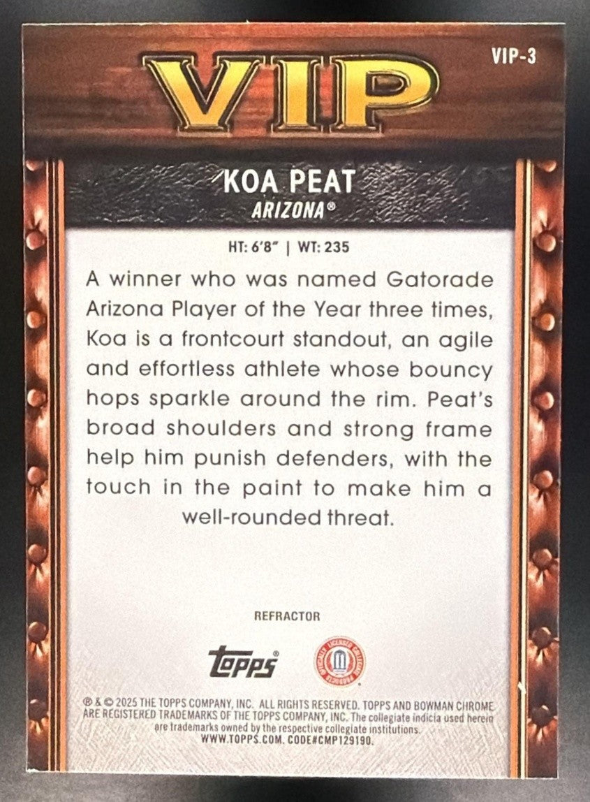 2025 Bowman Koa Peat #VIP-3 Chrome Very Important Prospects Refractor