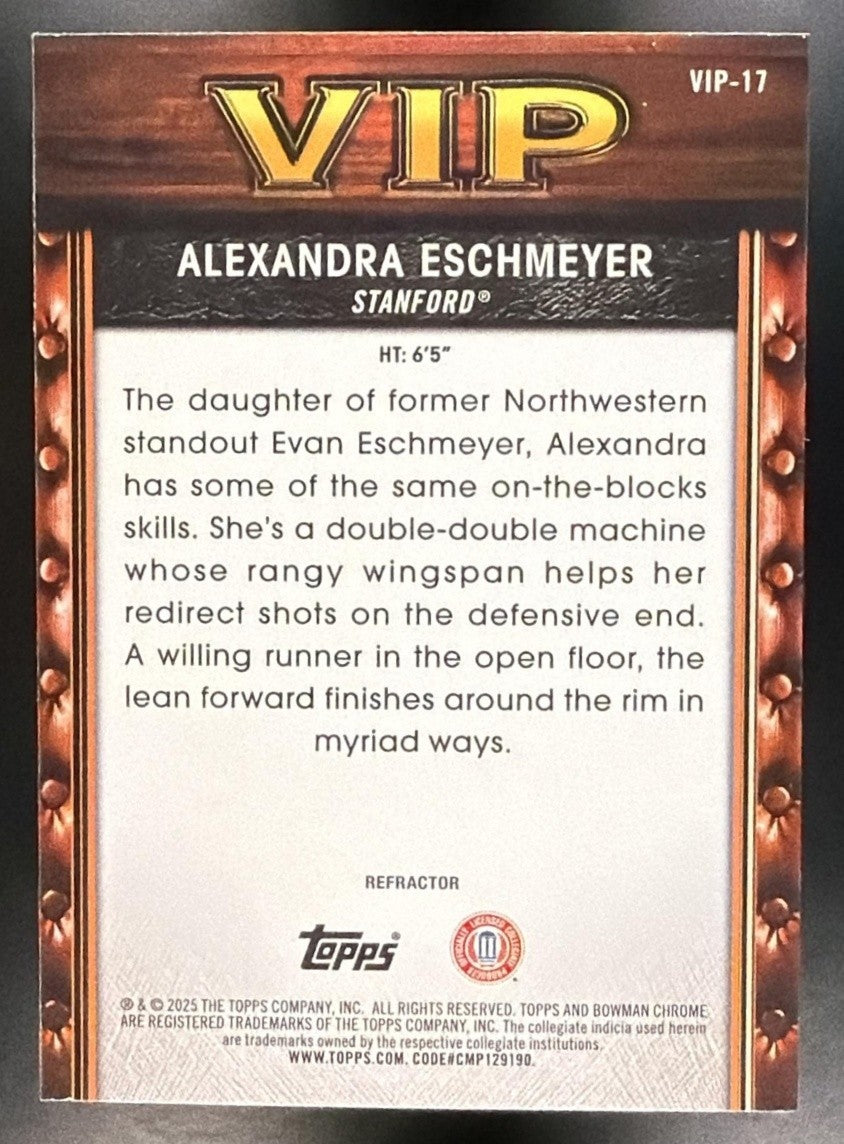 2025 Bowman Alexandra Eschmeyer Chrome Very Important Prospects Refractor