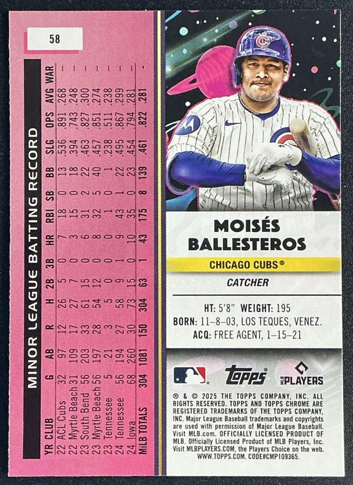MOISES BALLESTEROS 2025 TOPPS COSMIC CHROME #58 RC CUBS