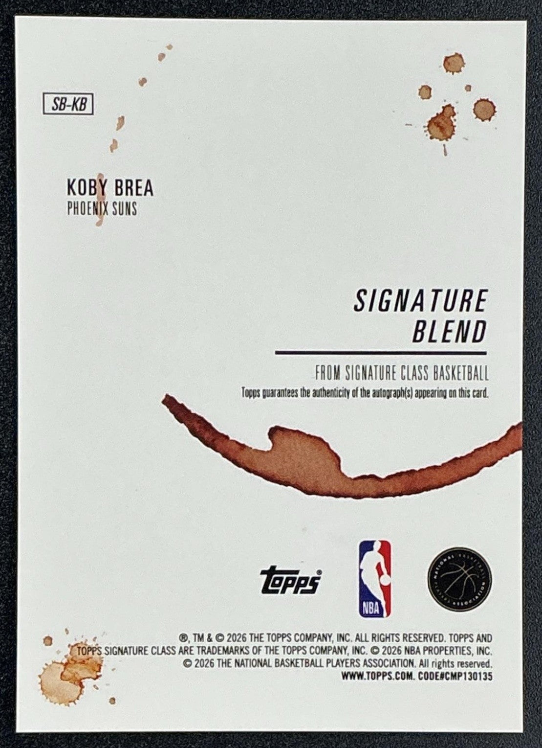KOBY BREA 2025-26 TOPPS SIGNATURE CLASS #SB-KB BLEND RC AUTO SUNS
