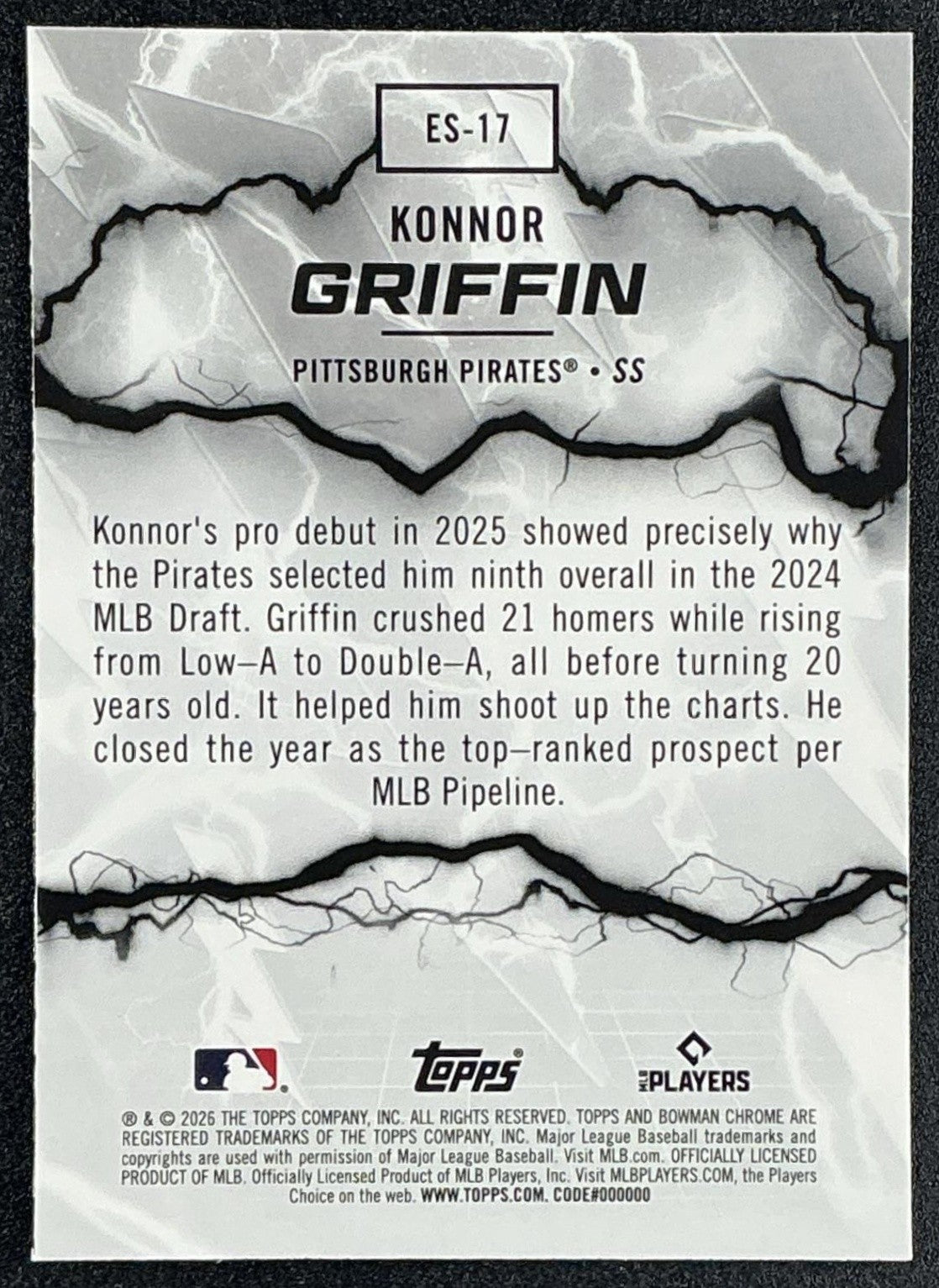 KONNOR GRIFFIN 2026 BOWMAN #ES-17 ELECTRIC SLUGGERS CHROME PIRATES