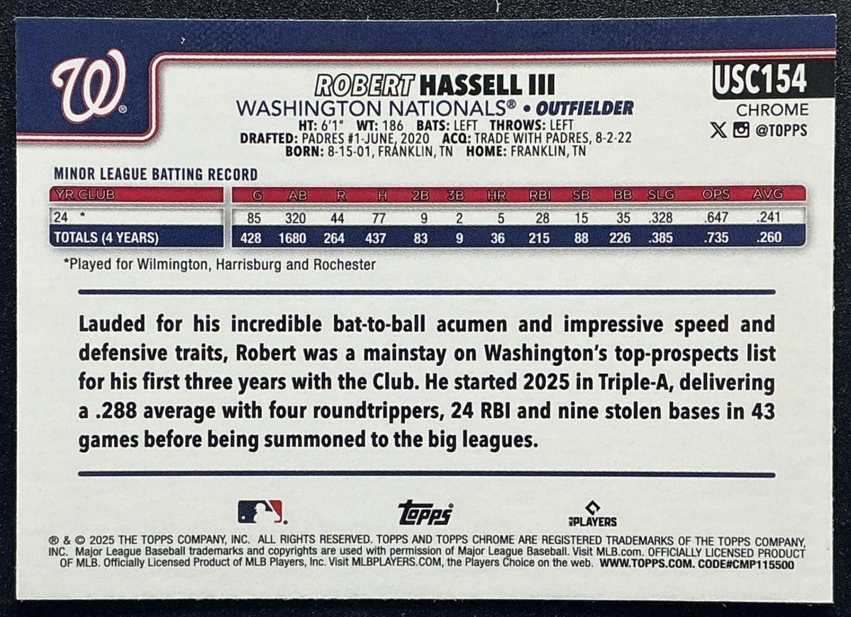 2025 Topps Chrome Update Robert Hassell III #USC154 Geometric Refractor RC