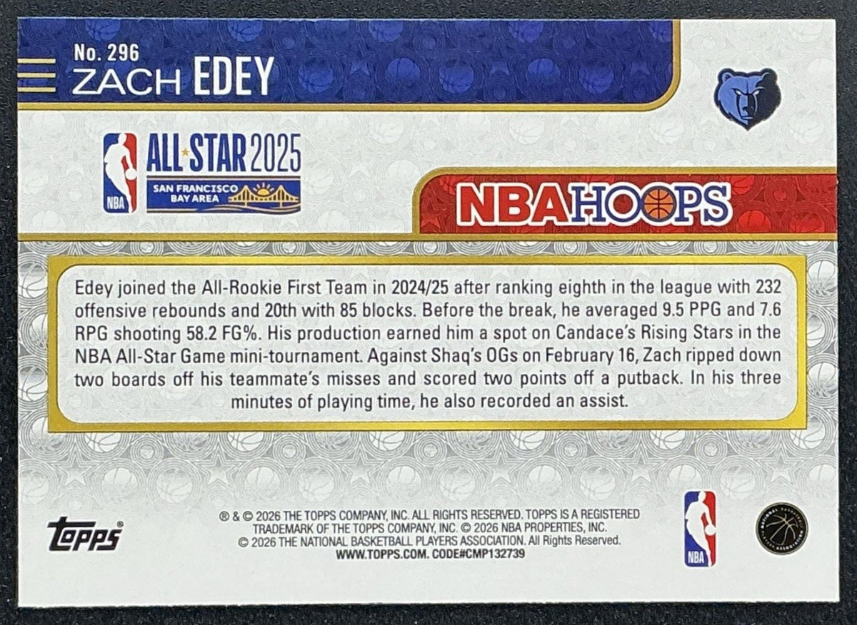 ZACH EDEY 2025-26 TOPPS HOOPS #296 RAINBOW FOIL ALL-STAR GRIZZLIES