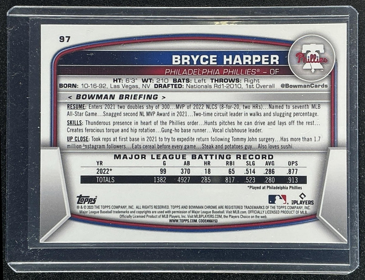 BRYCE HARPER 2023 BOWMAN CHROME SAPPHIRE #97 PHILLIES