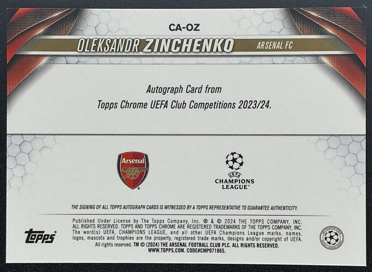2023 Topps Chrome UEFA Club Competitions Oleksandr Zinchenko #CA-OZ Auto