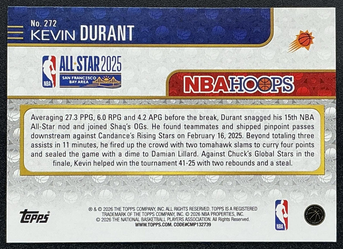 KEVIN DURANT 2025-26 TOPPS HOOPS #272 RAINBOW FOIL ALL-STAR SUNS