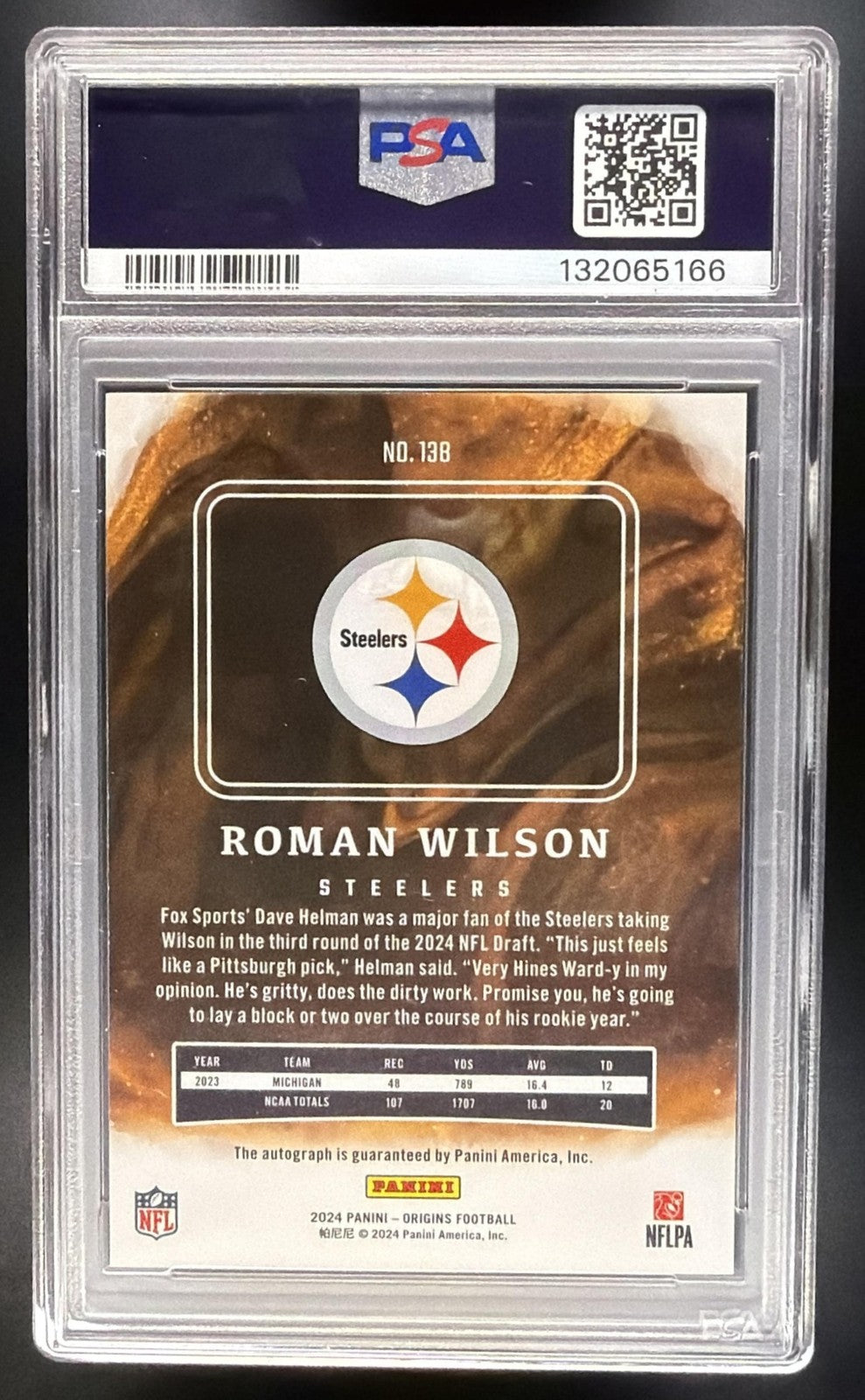 2024 Panini Origins Roman Wilson #138 Rookies Signatures /99 RC Auto PSA 9