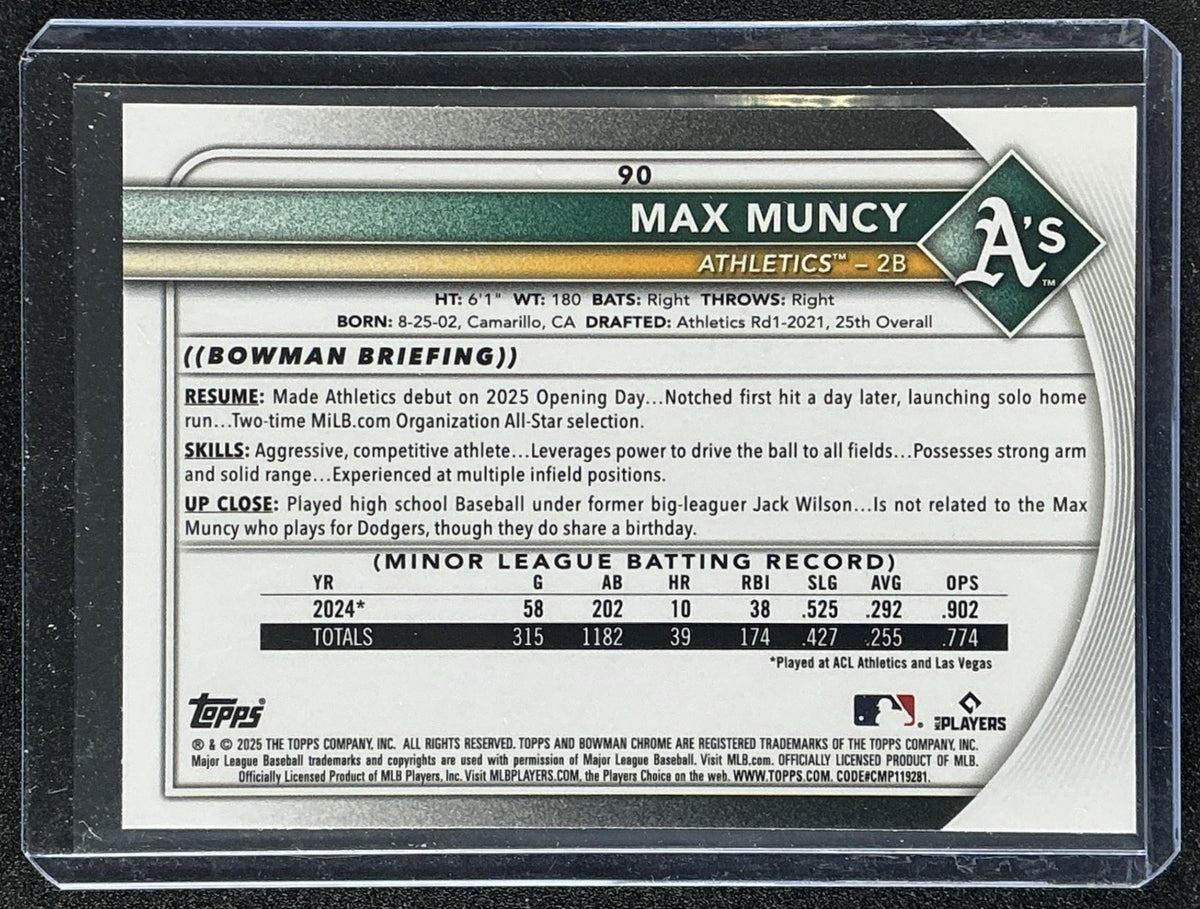MAX MUNCY 2025 BOWMAN CHROME #90 RED RC VARIATION ATHLETICS