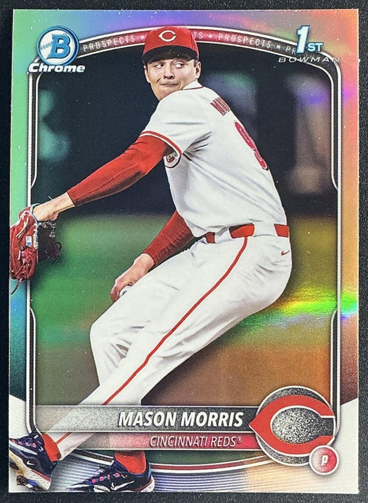 MASON MORRIS 2025 BOWMAN DRAFT #BDC-66 CHROME REFRACTOR 1ST PROSPECT REDS