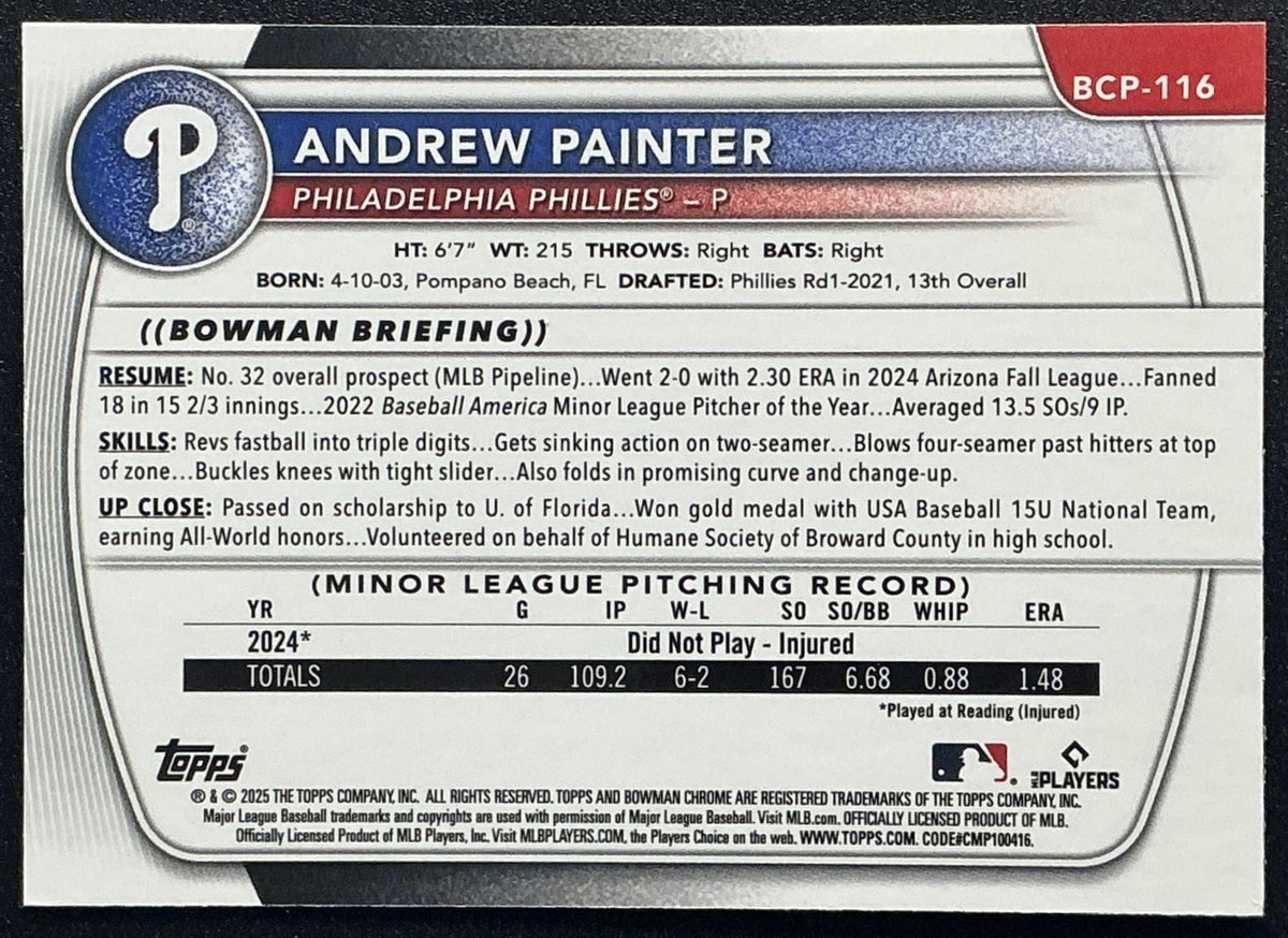 2025 Bowman Andrew Painter #BCP-116 Chrome Prospects Green Refractor /99