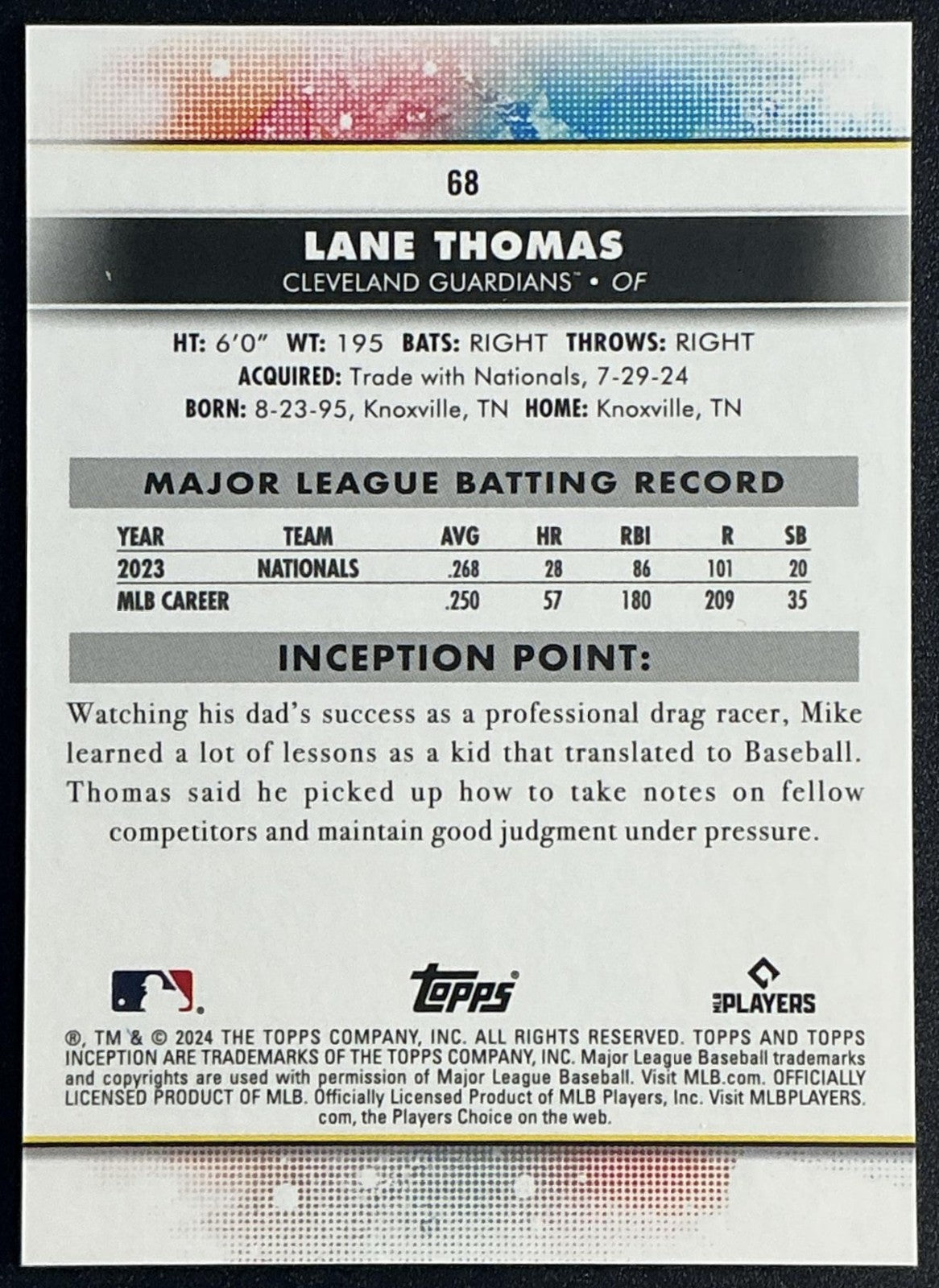 LANE THOMAS 2024 TOPPS INCEPTION #68 GUARDIANS