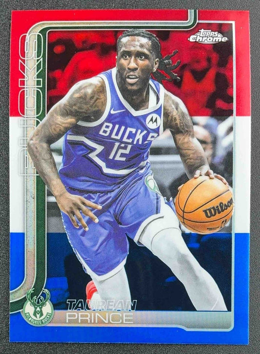 TAUREAN PRINCE 2025-26 TOPPS CHROME #147 RED, WHITE & BLUE REFRACTOR BUCKS