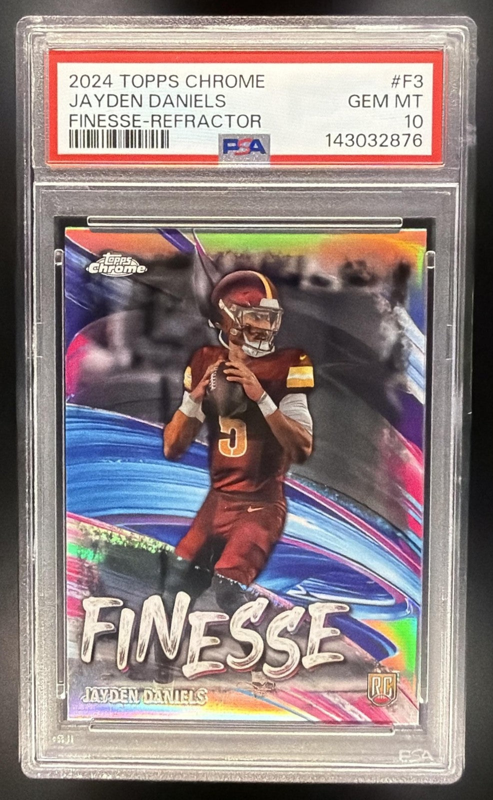 JAYDEN DANIELS 2024 TOPPS CHROME #F-3 FINESSE REFRACTOR RC COMMANDERS PSA 10