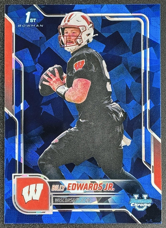 BILLY EDWARDS JR. 2025 BOWMAN CHROME UNIVERSITY SAPPHIRE #8 1ST PROSPECT BADGERS