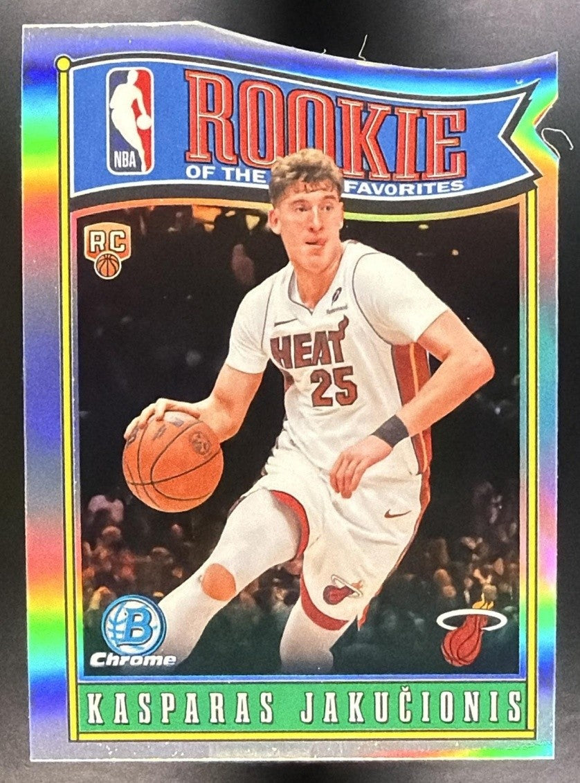KASPARAS JAKUCIONIS 2025-26 BOWMAN #RY-12 ROY FAVORITES CHROME REFRACTOR RC HEAT