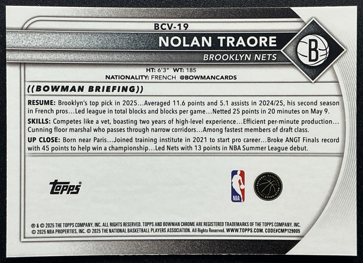 NOLAN TRAORE 2025-26 BOWMAN #BCV-19 CHROME MOJO REFRACTOR RC NETS