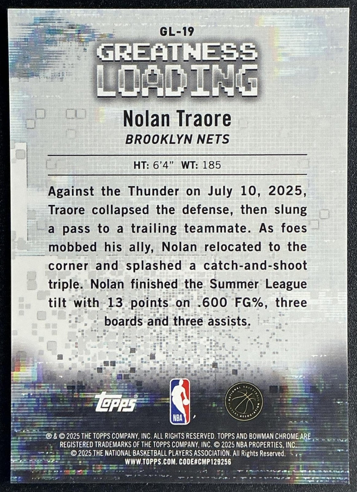 2025 Bowman Nolan Traore Chrome Greatness Loading Purple Refractor /250 RC