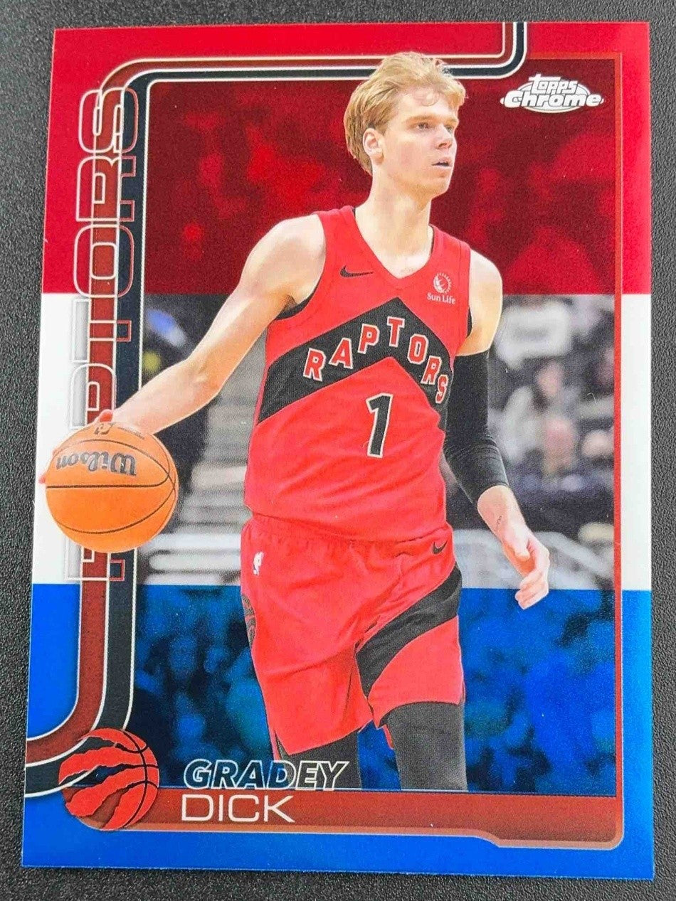 GRADEY DICK 2025-26 TOPPS CHROME #214 RED, WHITE & BLUE REFRACTOR RAPTORS