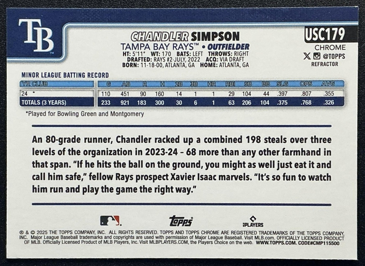 CHANDLER SIMPSON 2025 TOPPS CHROME UPDATE #USC179 REFRACTOR RC RAYS
