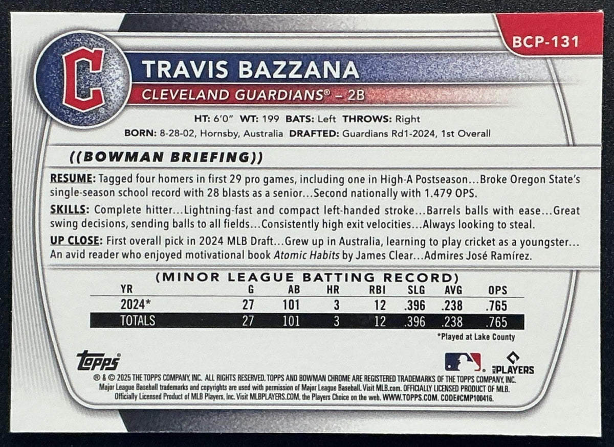 2025 Bowman Travis Bazzana #BCP-131 Chrome Prospects Reptilian Refractor