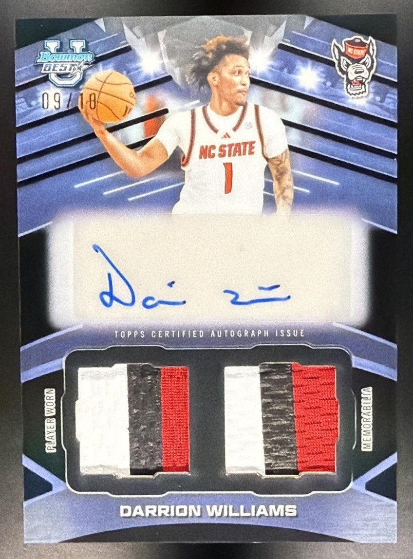 2025 Bowman Best University Darrion Williams Prospect Dual Relic Auto Black /10