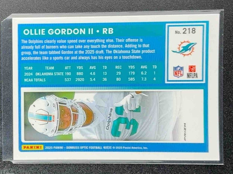 2025 Panini Donruss Optic Ollie Gordon II #218 Rated Rookie Blue Hyper Prizm