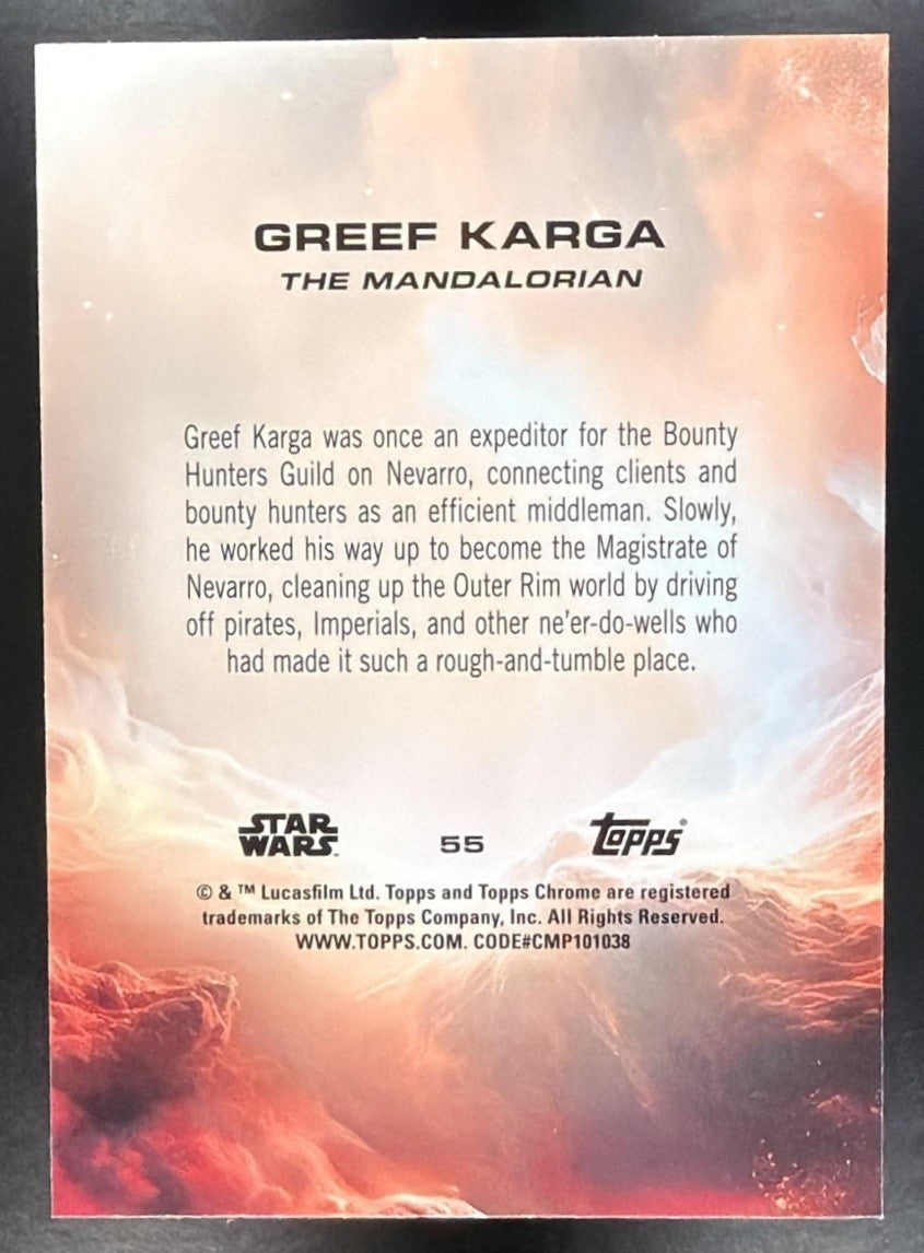 GREEF KARGA 2025 TOPPS CHROME STAR WARS #55 KAMINO PURPLE REFRACTOR 28/199
