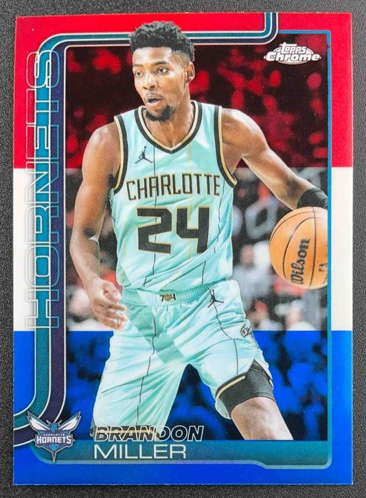 BRANDON MILLER 2025-26 TOPPS CHROME #89 RED, WHITE & BLUE REFRACTOR HORNETS