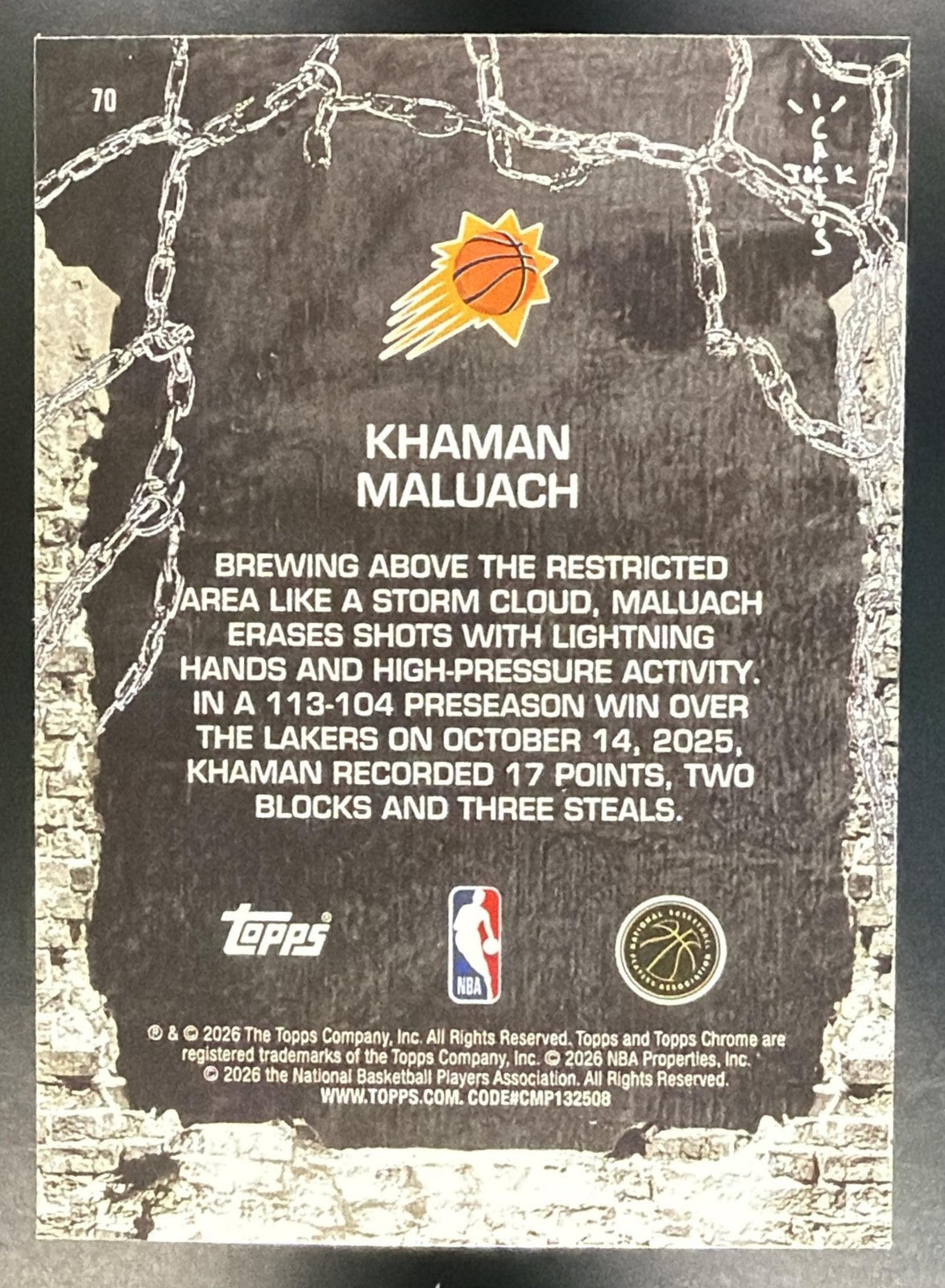 KHAMAN MALUACH 2025-26 TOPPS CHROME X CACTUS JACK #70 RC SUNS